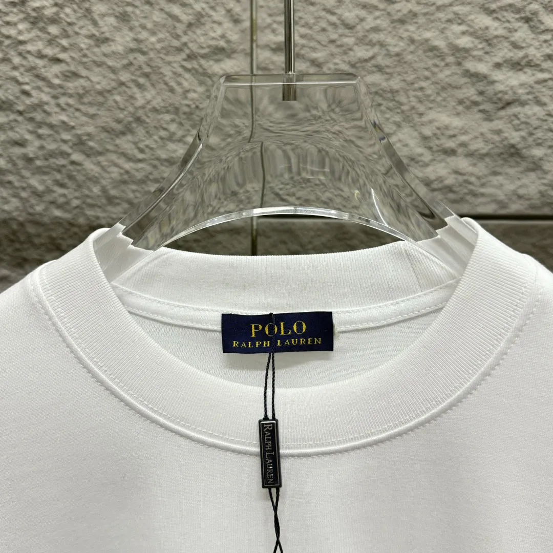 P150 Polo* Ralph Lauren 2025 spring and summer new style Classic three little pony embroidery Customized double yarn plain cotton fabric Short-sleeved T-shirt Uniform for men and women Color: black white Size: S (90-130 pounds) M (120-150 pounds) L (140-165 pounds) XL (160-180 pounds) XXL (180-210 pounds)
